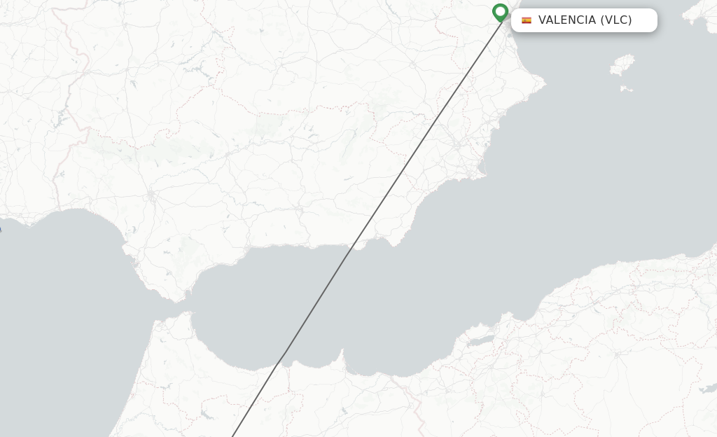 Flights from Valencia to Fes route map
