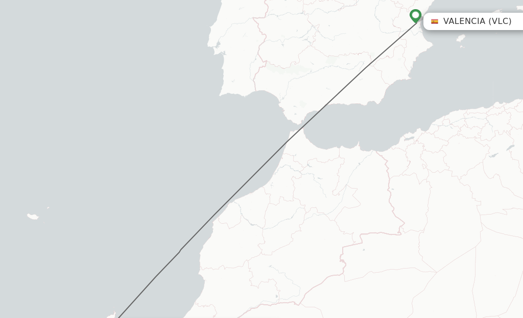 Flights from Valencia to Puerto del Rosario route map