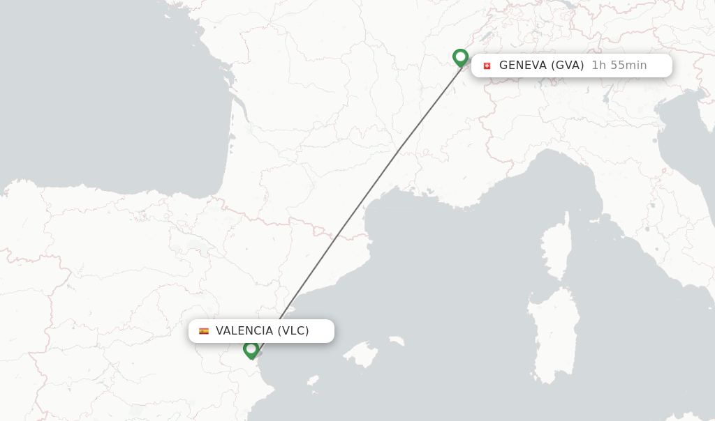 Flights from Valencia to Geneva route map