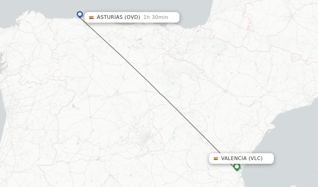 Flights from Valencia to Asturias route map