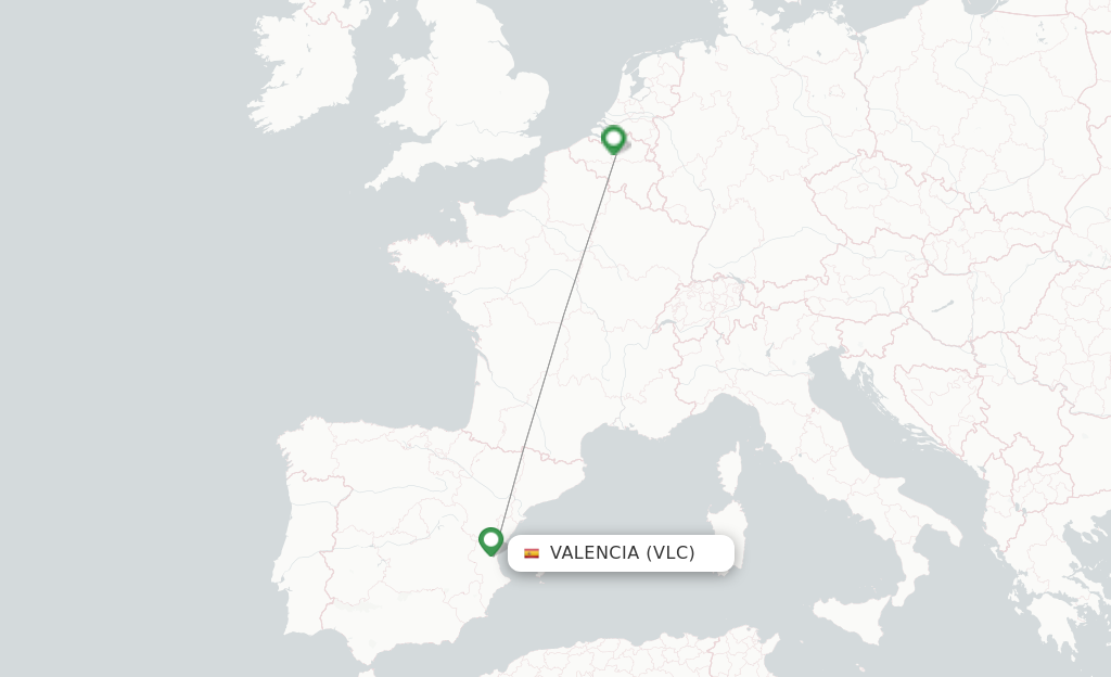 Route map with flights from Valencia with Brussels Airlines
