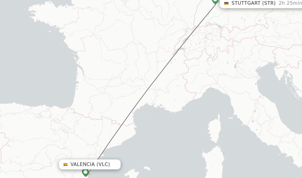 Flights from Valencia to Stuttgart route map