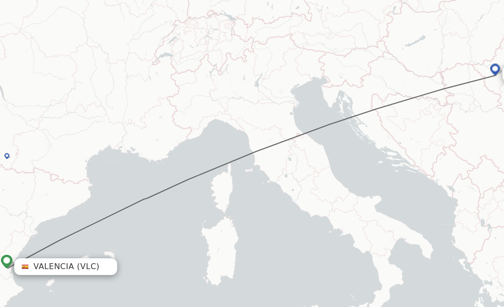 Flights from Valencia to Timisoara route map