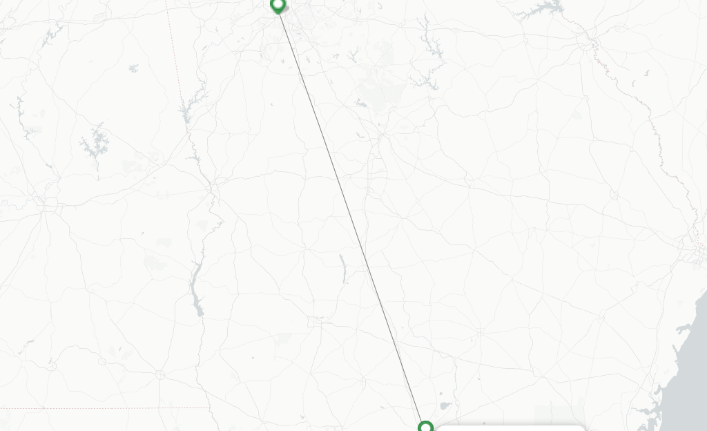 Route map with flights from Valdosta with Delta