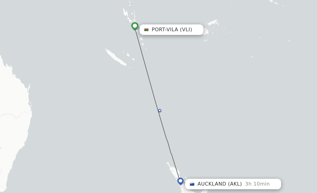 Flights from Port Vila to Auckland route map