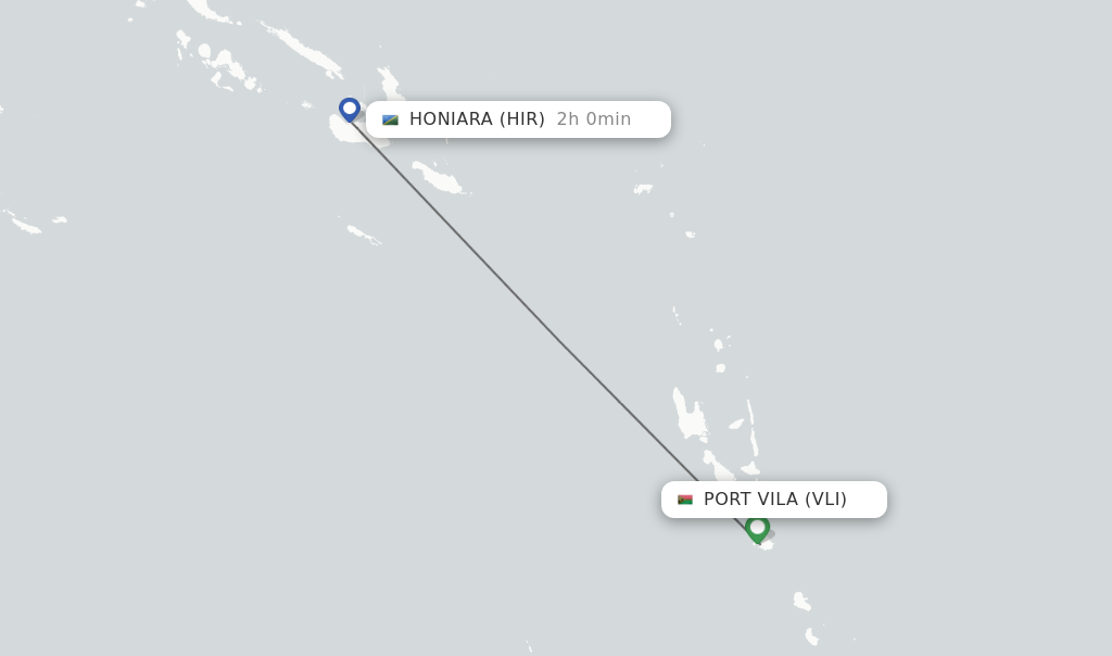 Flights from Port Vila to Honiara route map