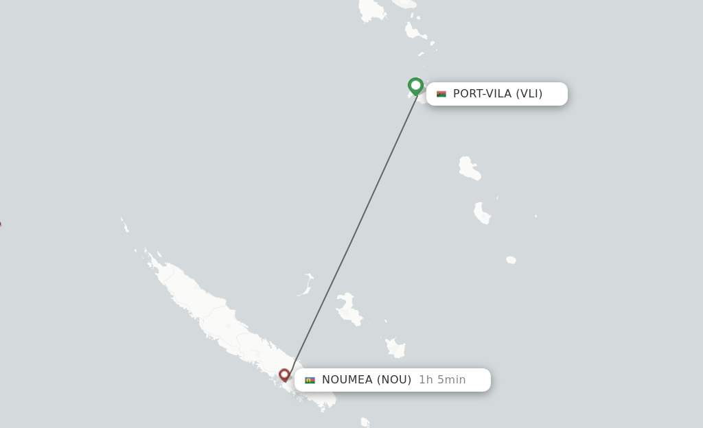 Flights from Port Vila to Noumea route map