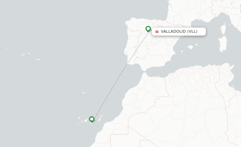 Route map with flights from Valladolid with Binter Canarias