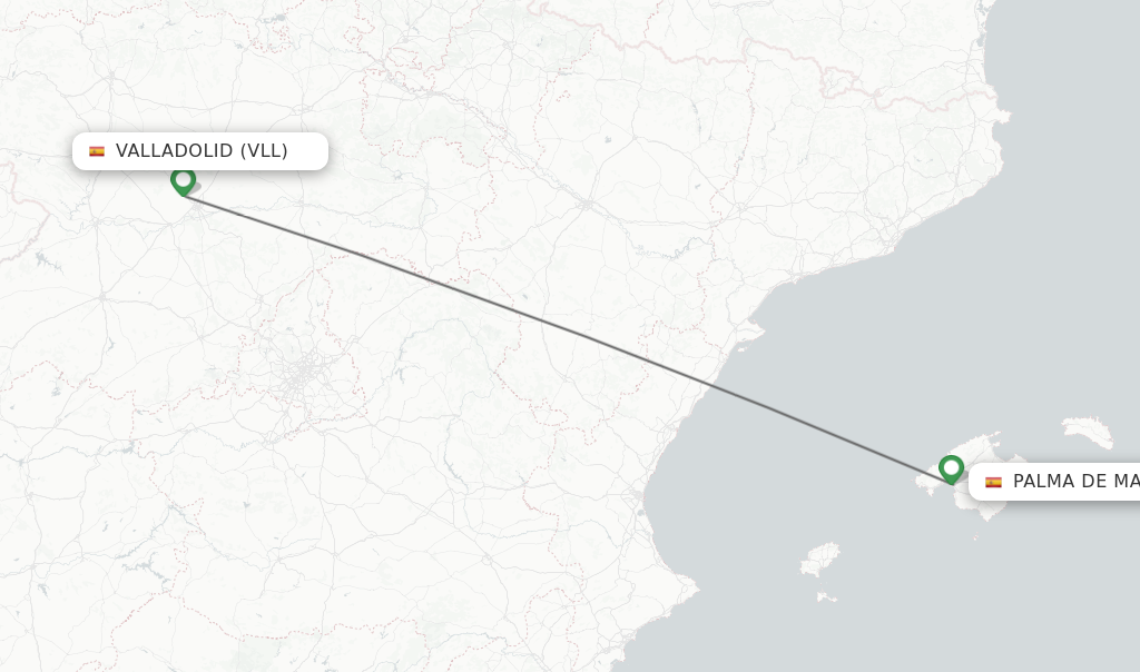 Flights from Valladolid to Palma de Mallorca route map