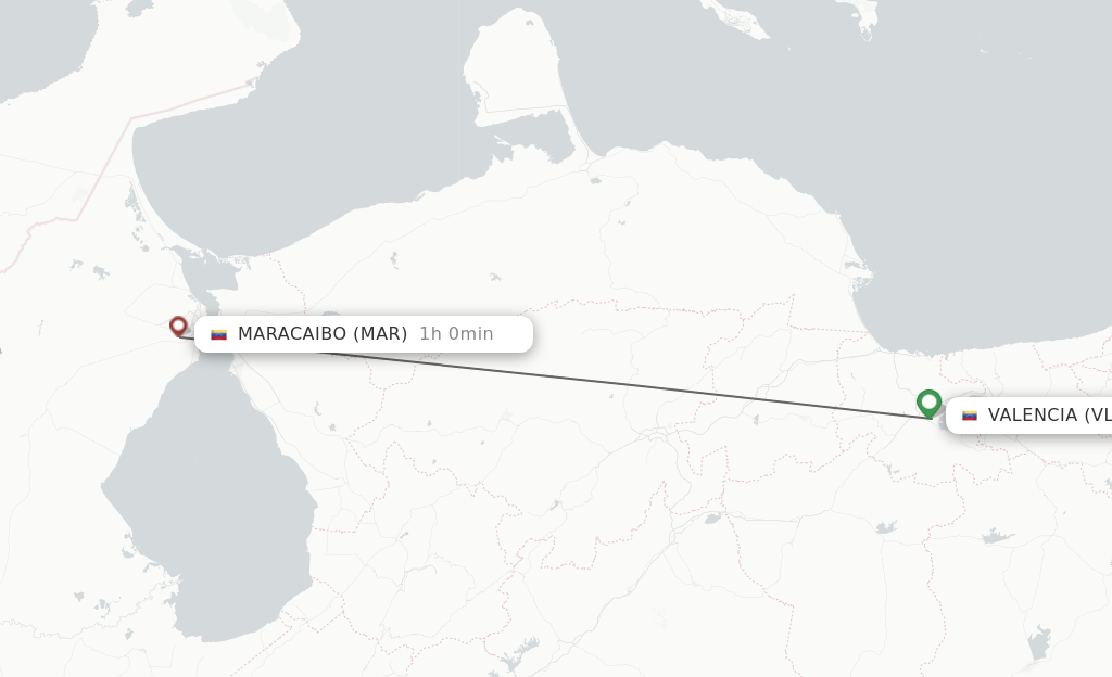 Flights from Valencia to Maracaibo route map