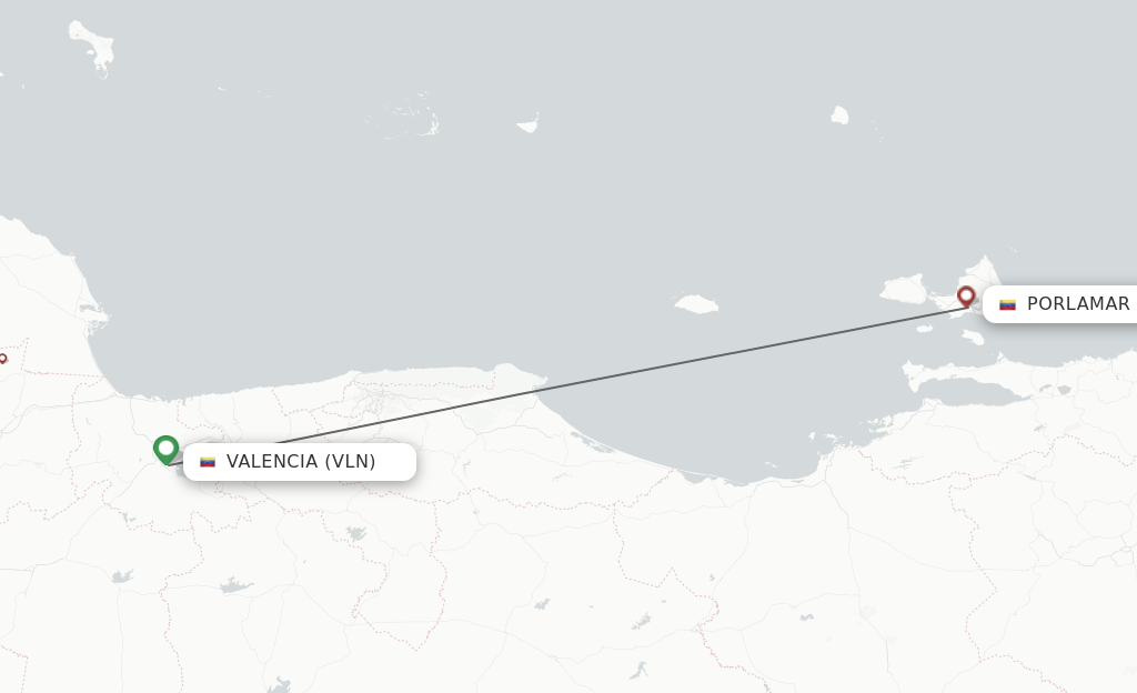 Flights from Valencia to Porlamar route map