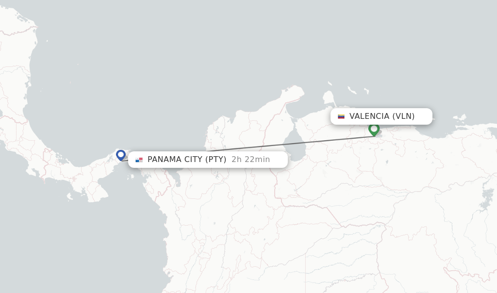 Flights from Valencia to Panama City route map