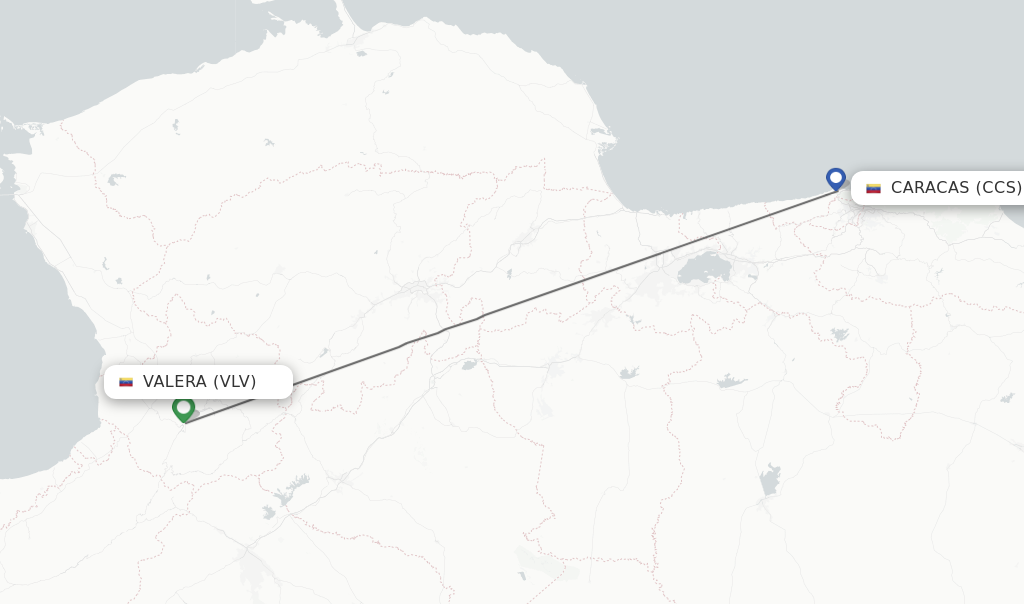 Flights from Valera to Caracas route map