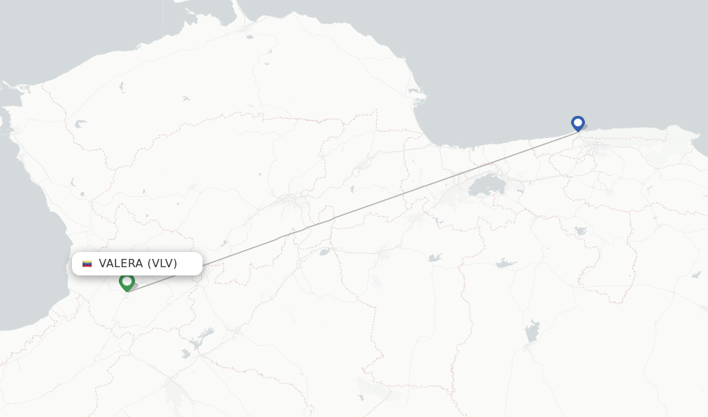 Route map with flights from Valera with Conviasa