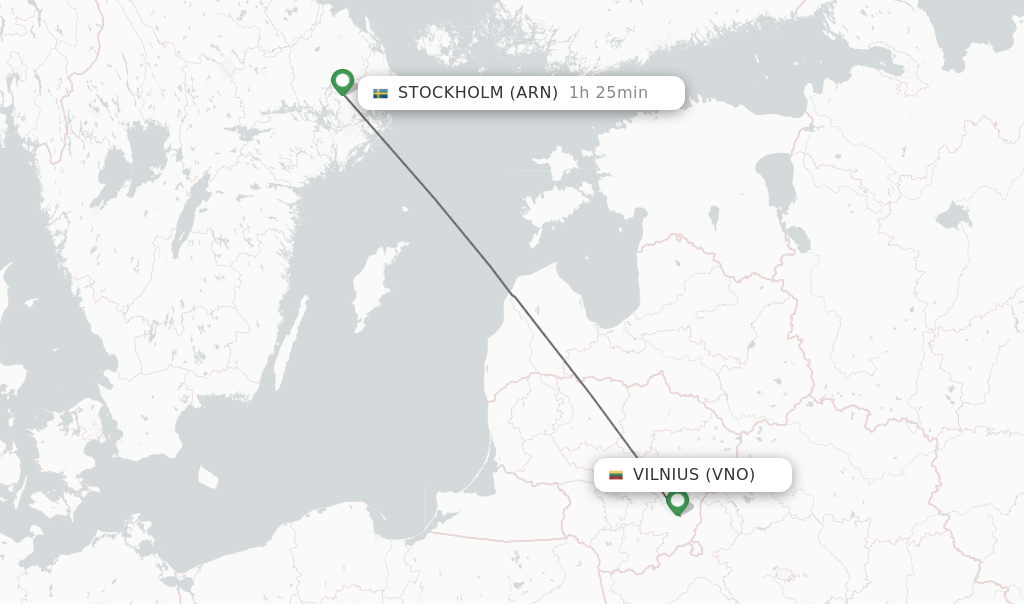 Flights from Vilnius to Stockholm route map