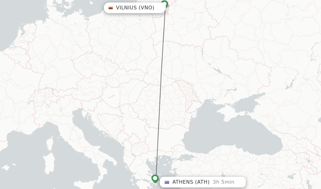 Flights from Vilnius to Athens route map