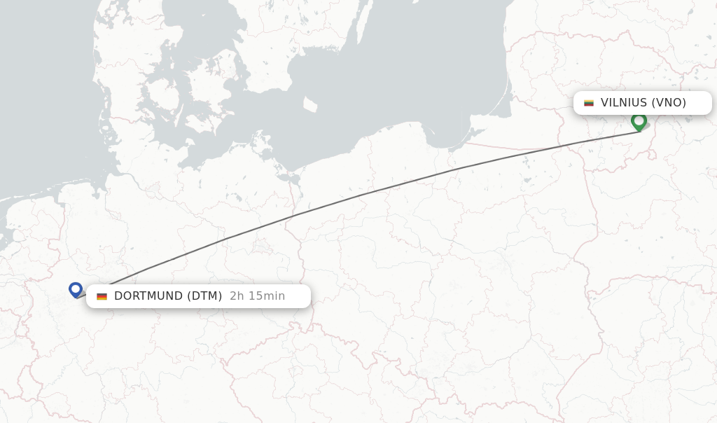 Flights from Vilnius to Dortmund route map