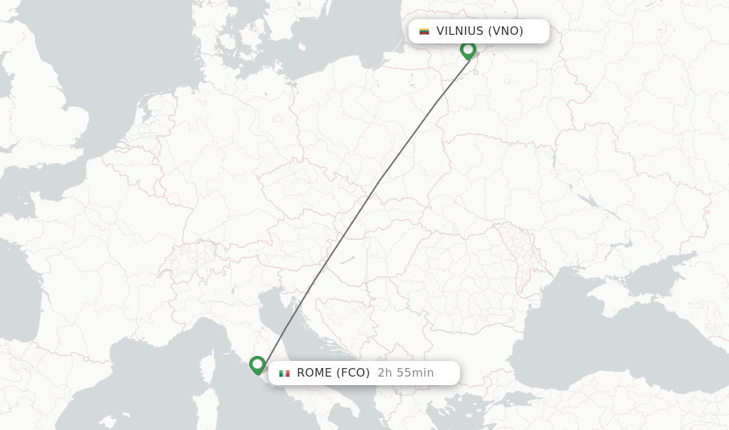 Flights from Rome to Vilnius route map
