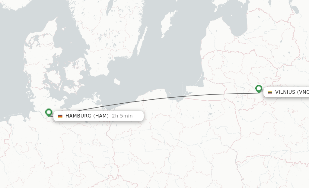 Flights from Vilnius to Hamburg route map