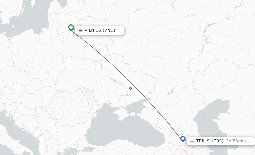 Flights from Vilnius to Tbilisi route map