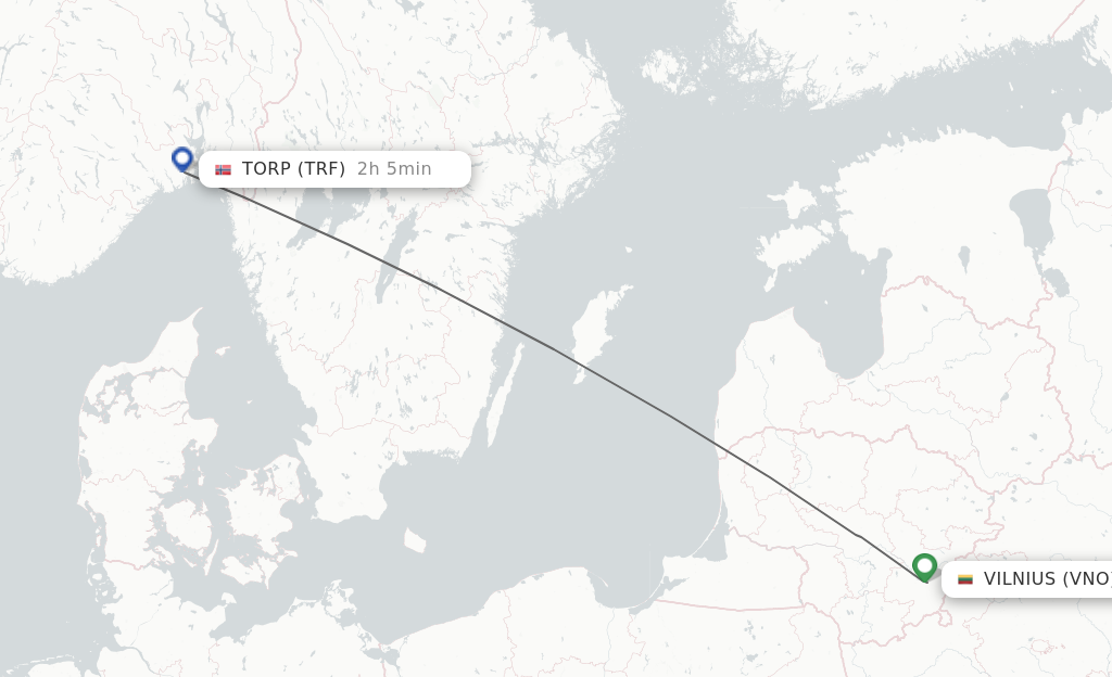 Flights from Vilnius to Torp route map
