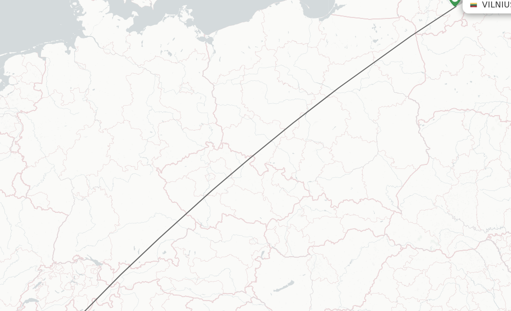 Flights from Vilnius to Turin route map