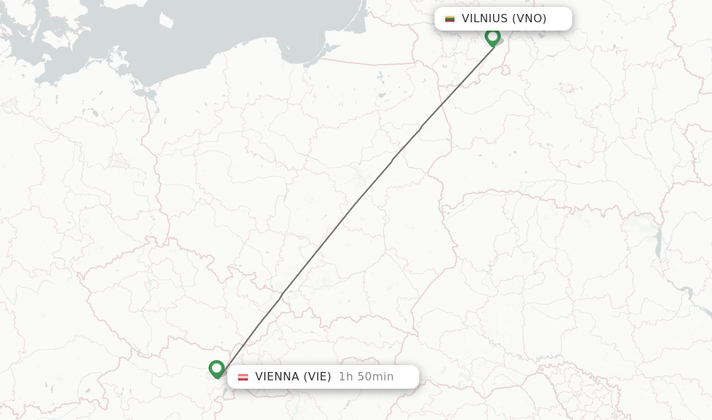Flights from Vilnius to Vienna route map