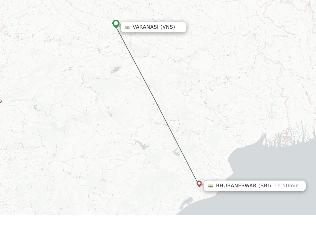 Flights from Varanasi to Bhubaneswar route map