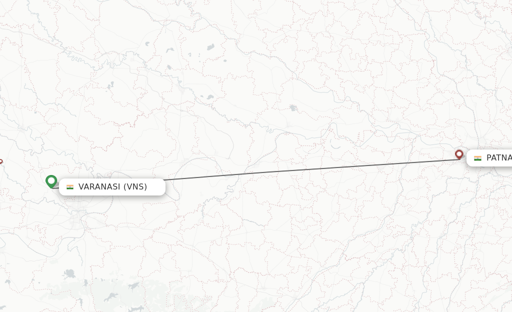 Flights from Varanasi to Patna route map