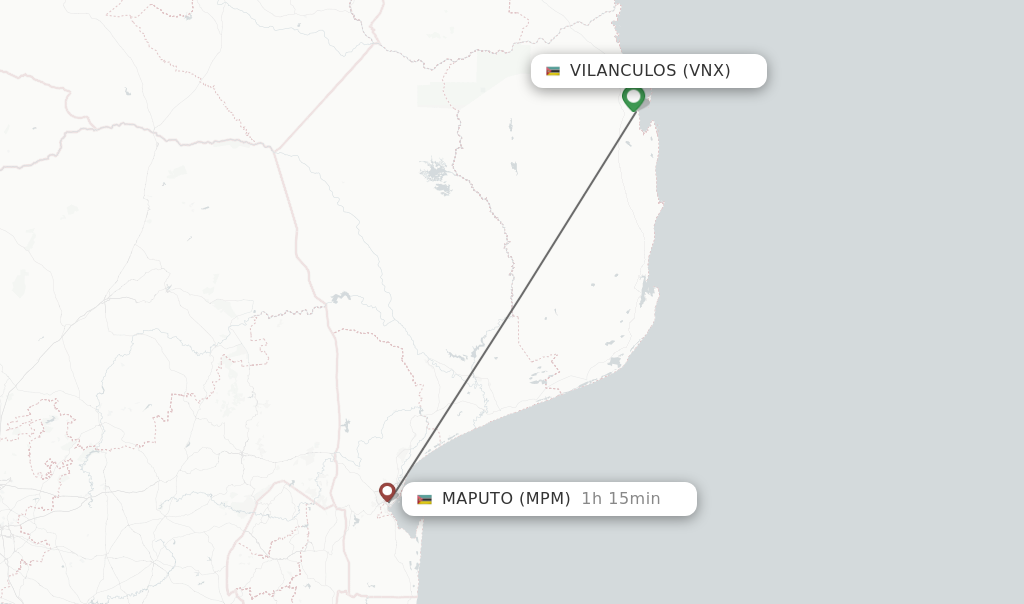 Flights from Vilanculos to Maputo route map