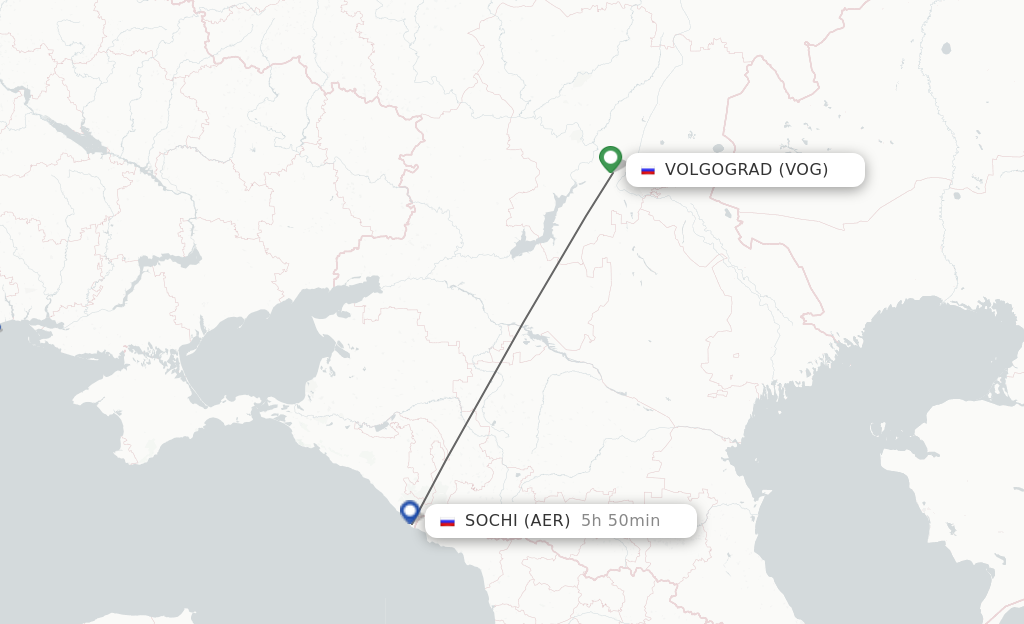 Flights from Volgograd to Sochi route map