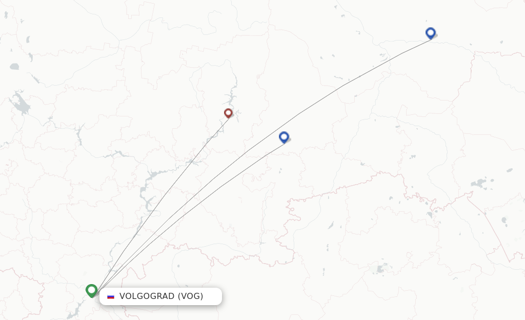 Route map with flights from Volgograd with Pegas Fly