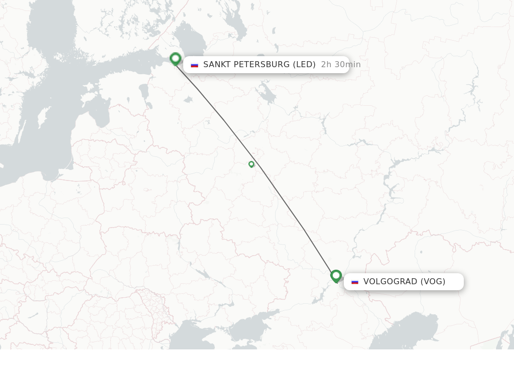 Flights from Volgograd to Sankt Petersburg route map