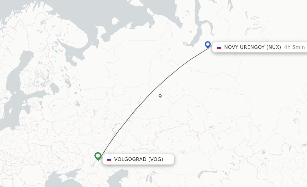 Flights from Volgograd to Novy Urengoy route map