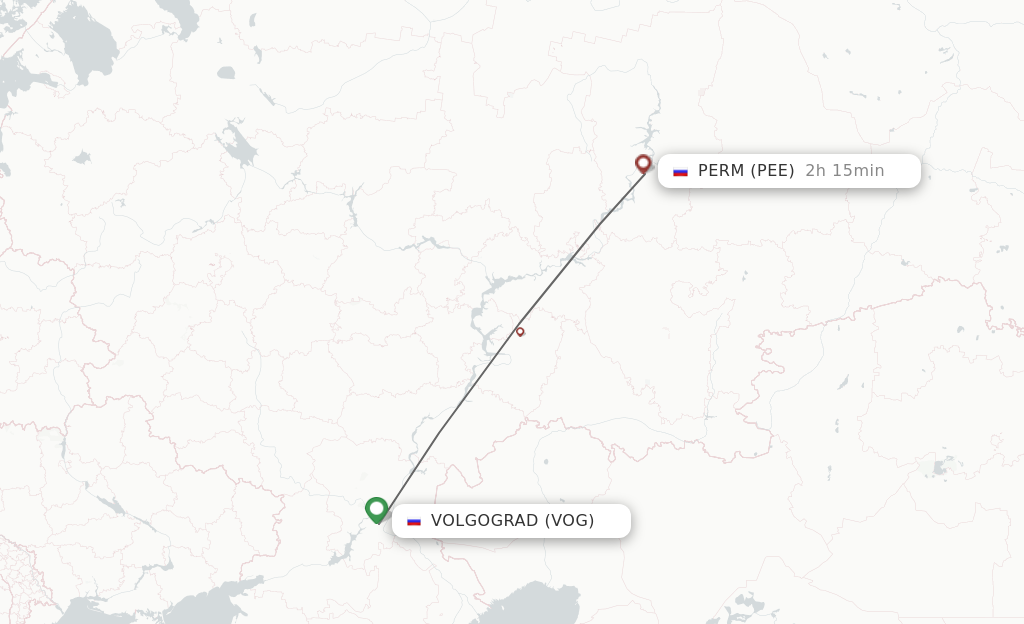 Flights from Volgograd to Perm route map