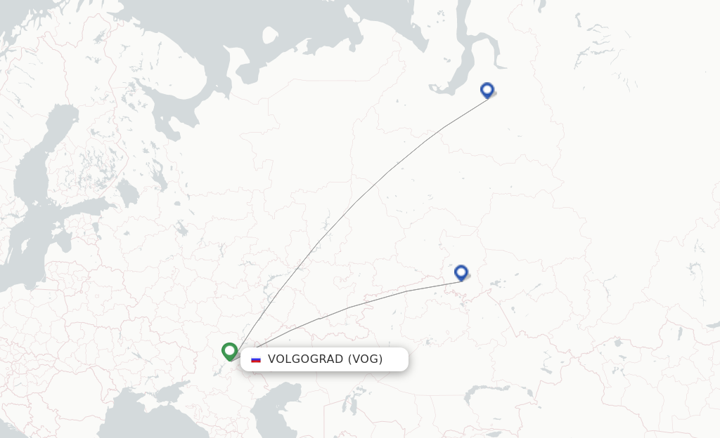 Route map with flights from Volgograd with UVT Aero