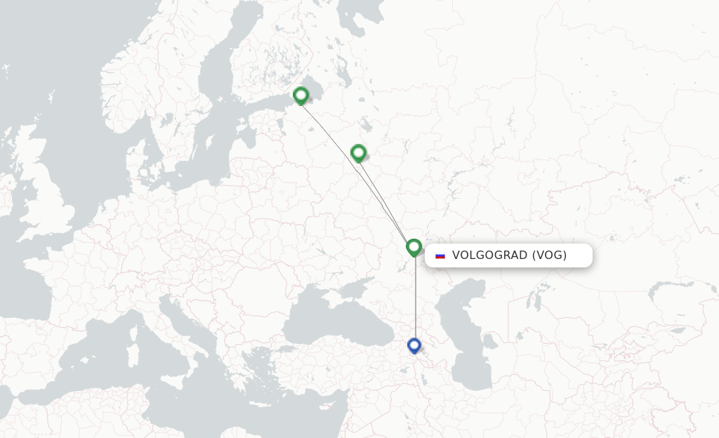 Route map with flights from Volgograd with Aeroflot