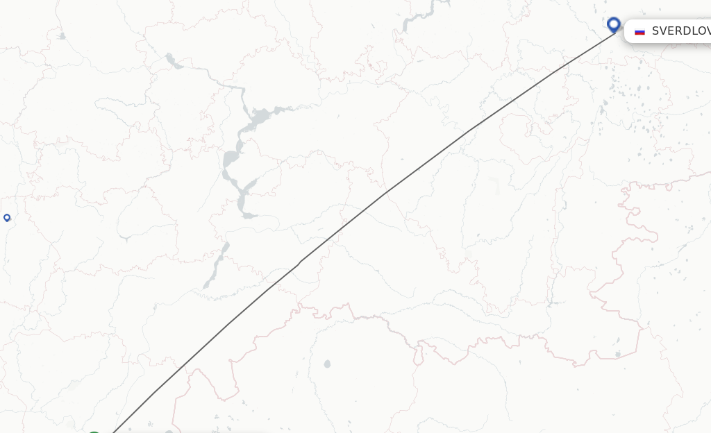 Flights from Volgograd to Yekaterinburg route map