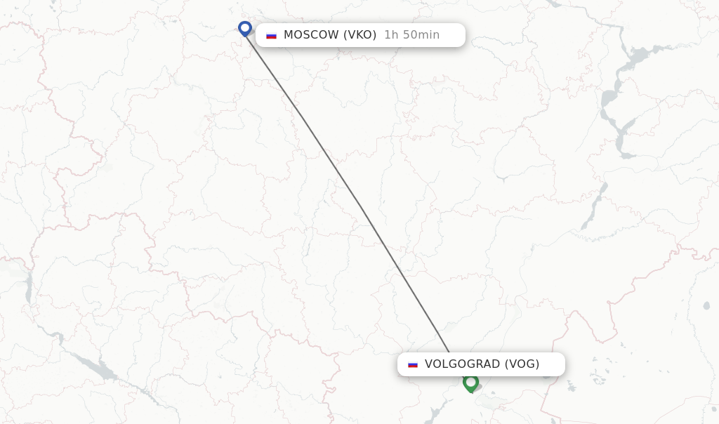 Flights from Volgograd to Moscow route map