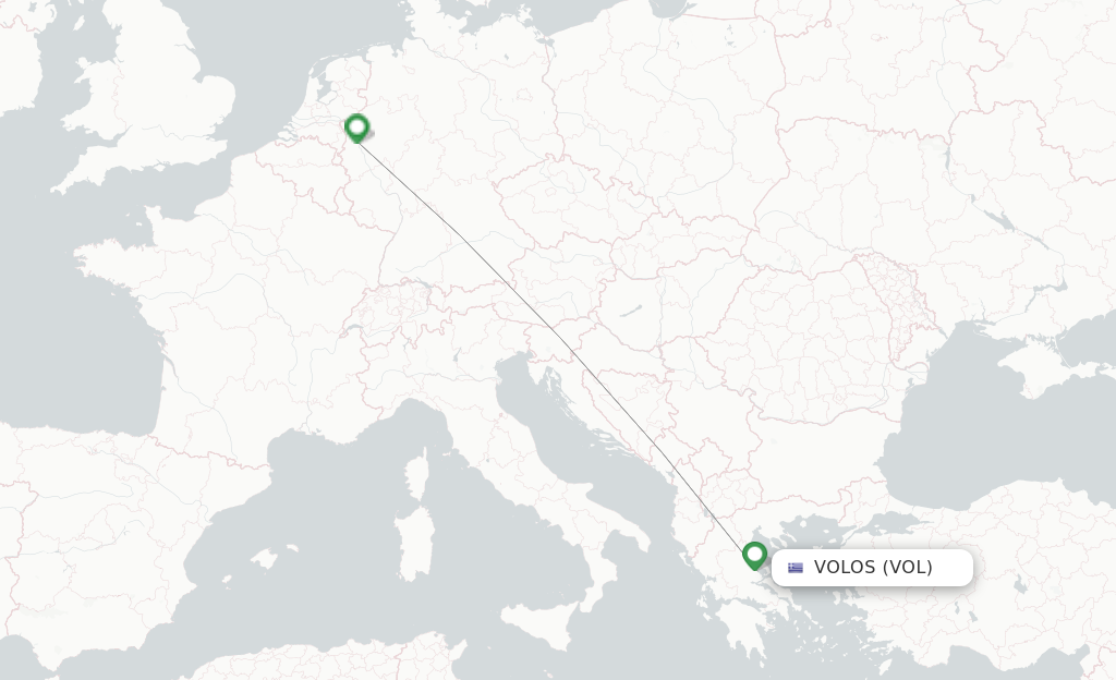 Route map with flights from Volos with Eurowings