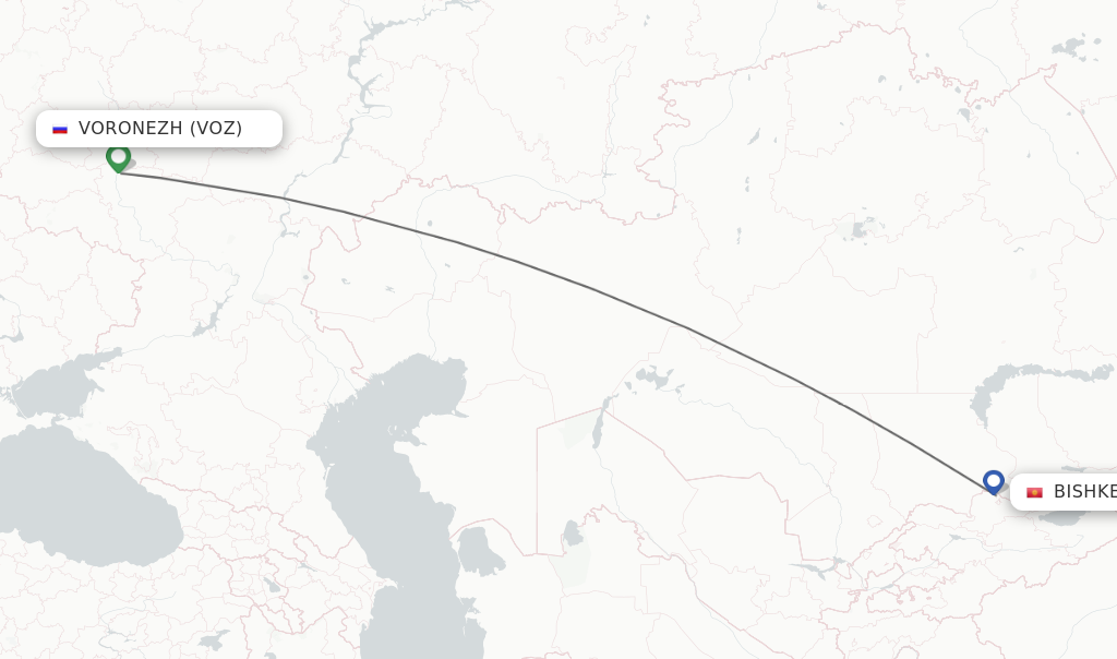 Flights from Voronezh to Bishkek route map