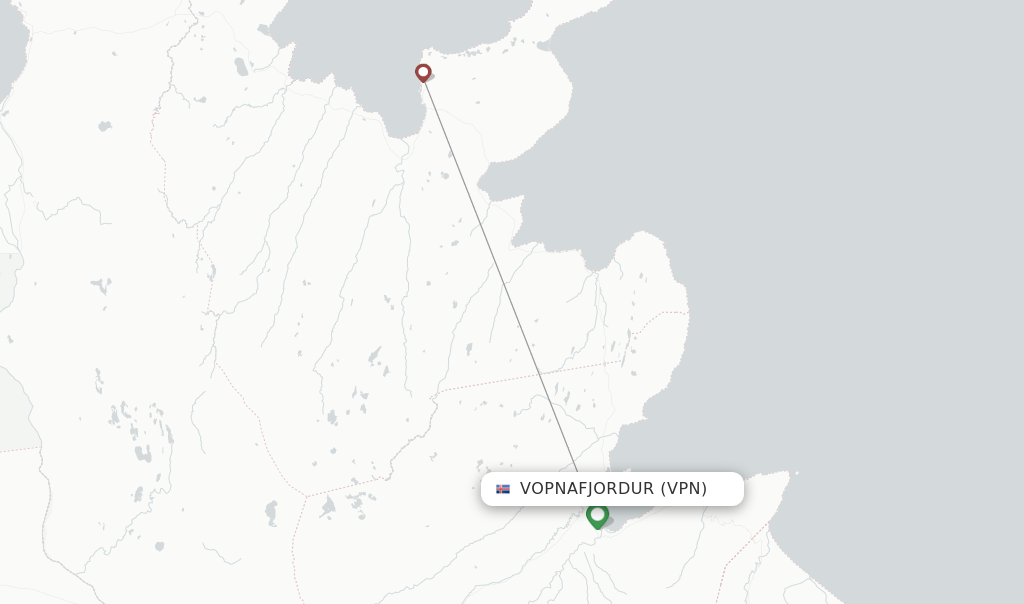Route map with flights from Vopnafjordur with Norlandair