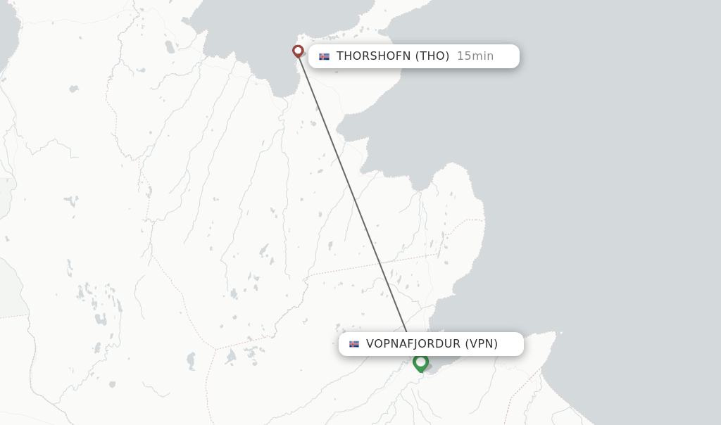 Flights from Vopnafjordur to Thorshofn route map