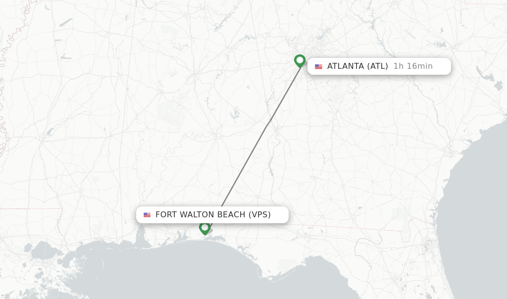 Flights from Fort Walton Beach to Atlanta route map