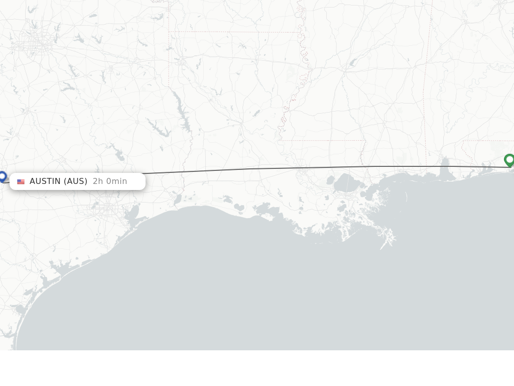 Flights from Fort Walton Beach to Austin route map