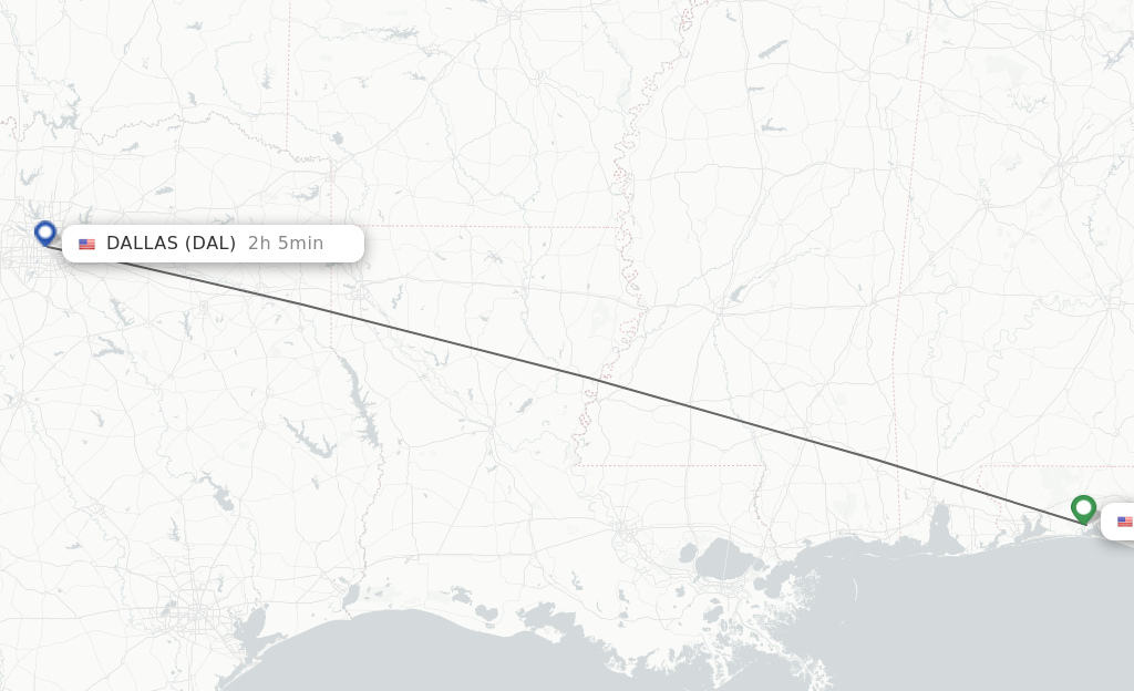 Flights from Fort Walton Beach to Dallas route map