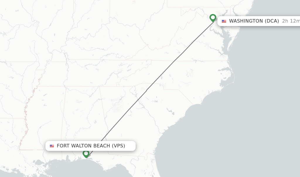 Flights from Fort Walton Beach to Washington route map