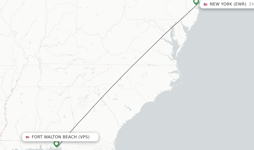Flights from Fort Walton Beach to New York route map
