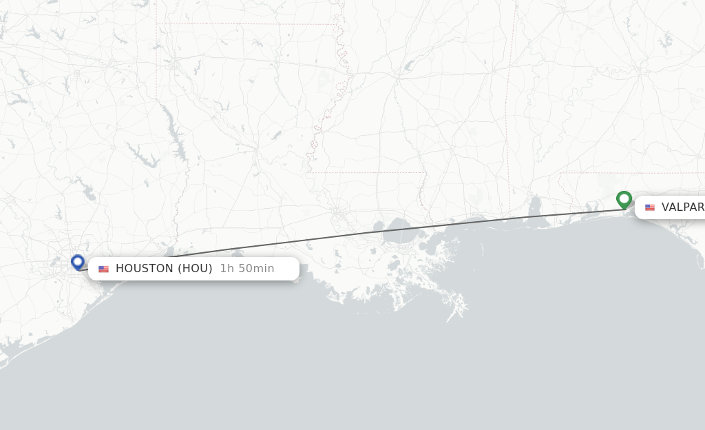 Flights from Fort Walton Beach to Houston route map