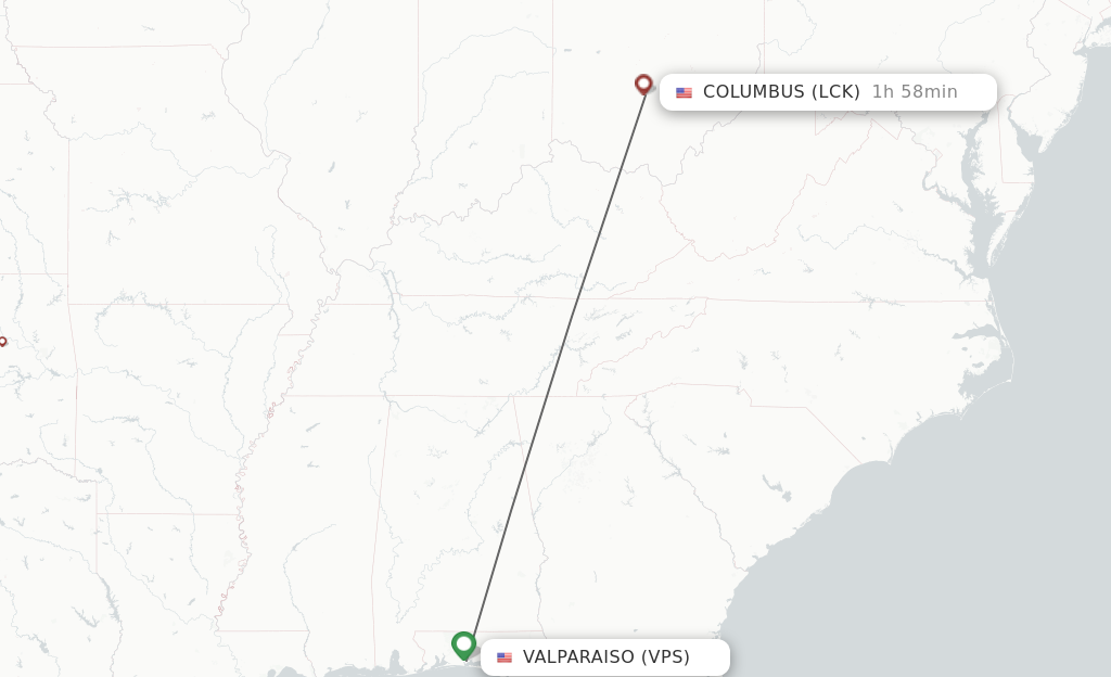 Flights from Fort Walton Beach to Columbus route map